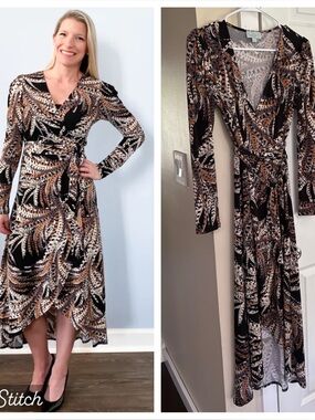 Veronica M. feather print wrap dress